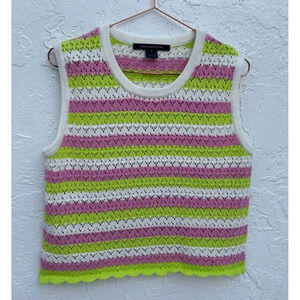 French Connection Womens Sleeveless Crew Neck Crochet Tank Top Stripes Sz M